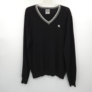 Express mens V-neck pullover sweater Size XL black 100% cotton lion logo